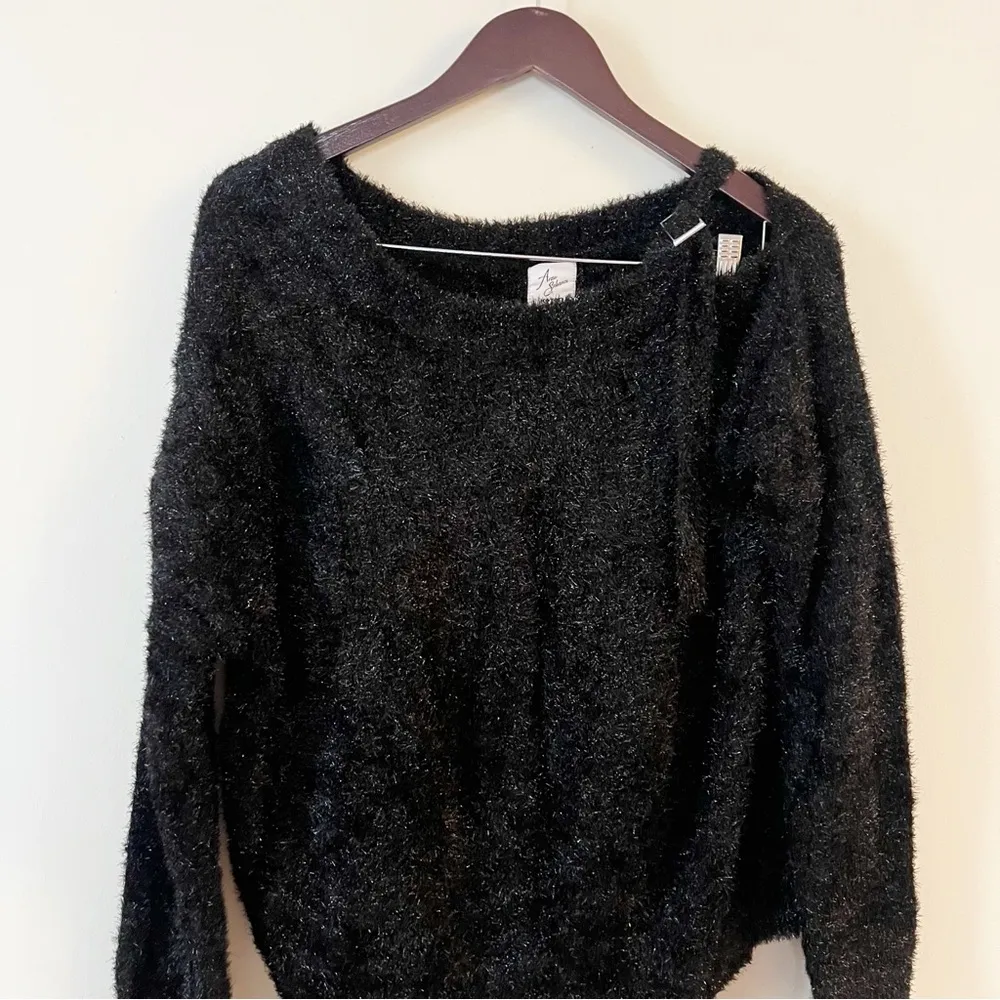 Koton Black Metallic Sparkle Sweater One Shoulder Buckle Detail Size Large - Image 2