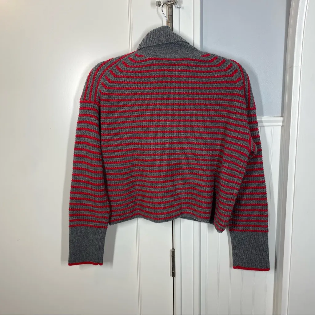 Madewell Merino Wool Waffle-Knit Turtleneck Gray & Red Stripe Size xxs NWT‎ - Image 7