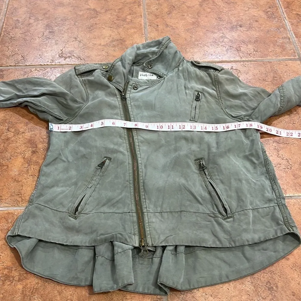 Pistola Revolve Bowie Moto Swing Jacket 100% Tencel Hi-Lo Hem Military size S - Image 12