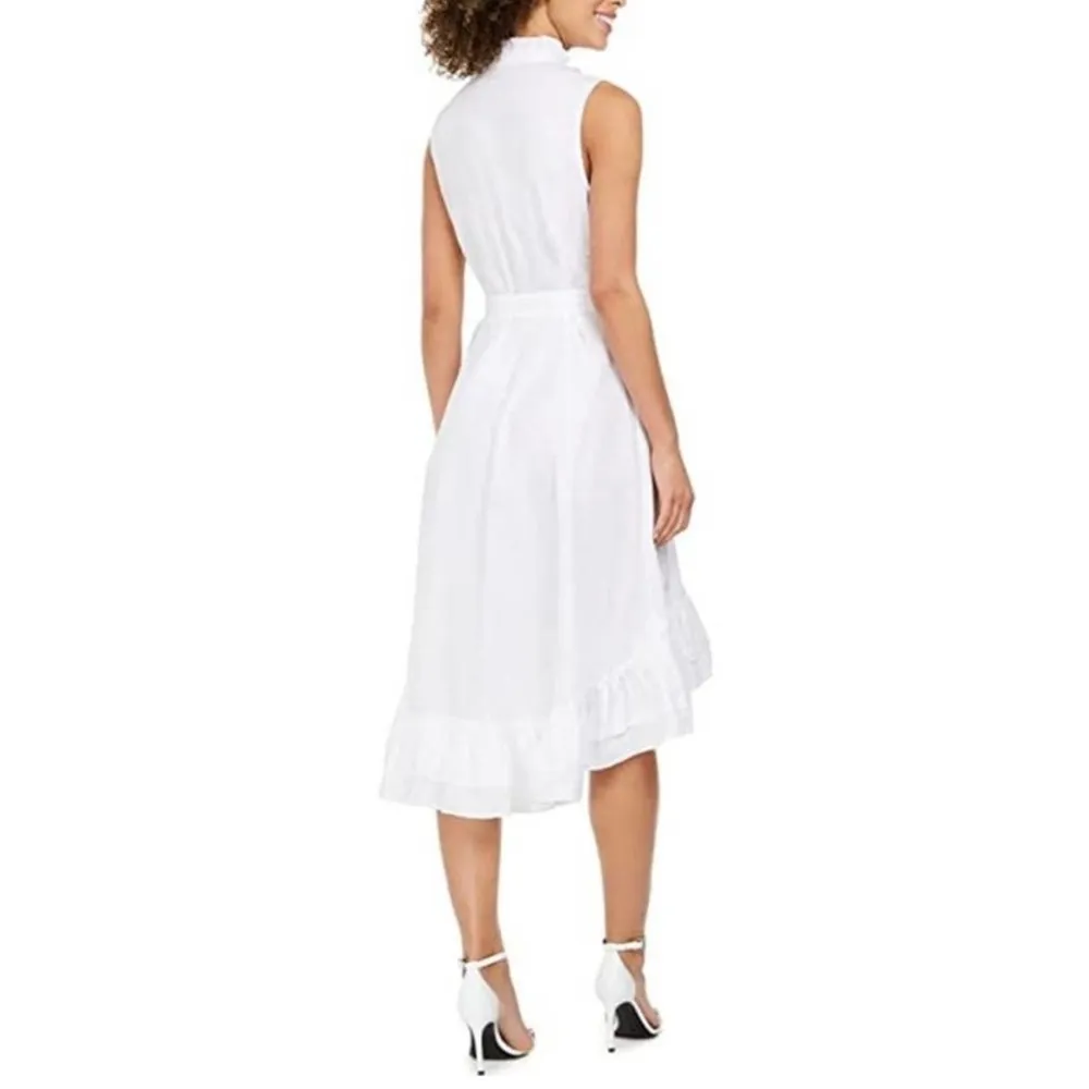 Calvin Klein High Low Shirt Dress Size 12 BNWT Tiered Ruffle Belted White Bridal - Image 2
