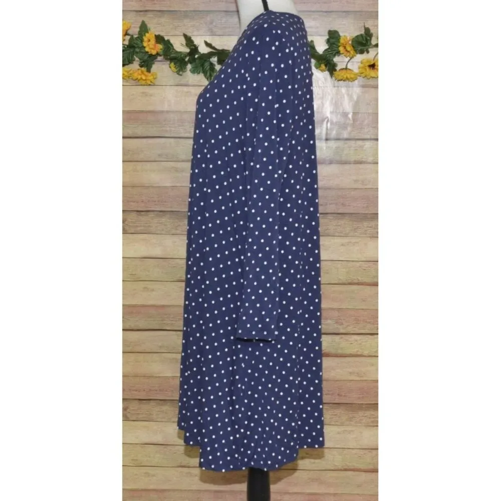 Old Navy XL Women Swing Dress Navy Blue Knit Polka Dot Stretch Casual Preppy - Image 4
