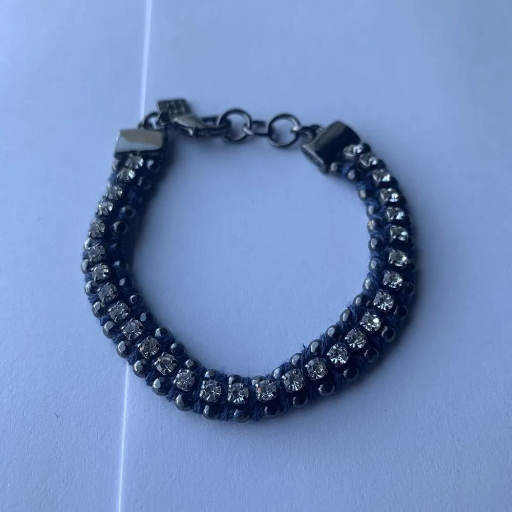 Signed BR Braided Blue Costume Jewelry Bracelet With Rhinestones - Image 4