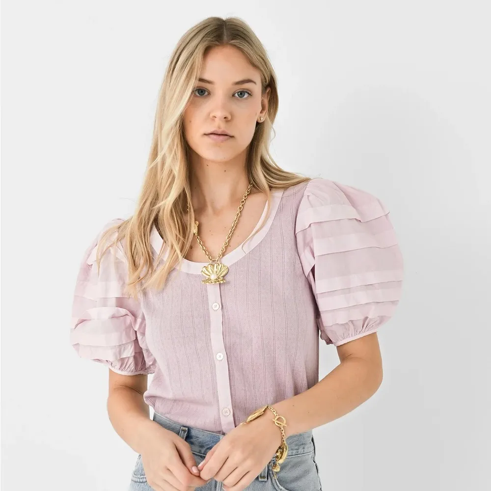 SEA New York Salome Top blouse pointelle puff sleeves lilac blush button down Pink - Image 2