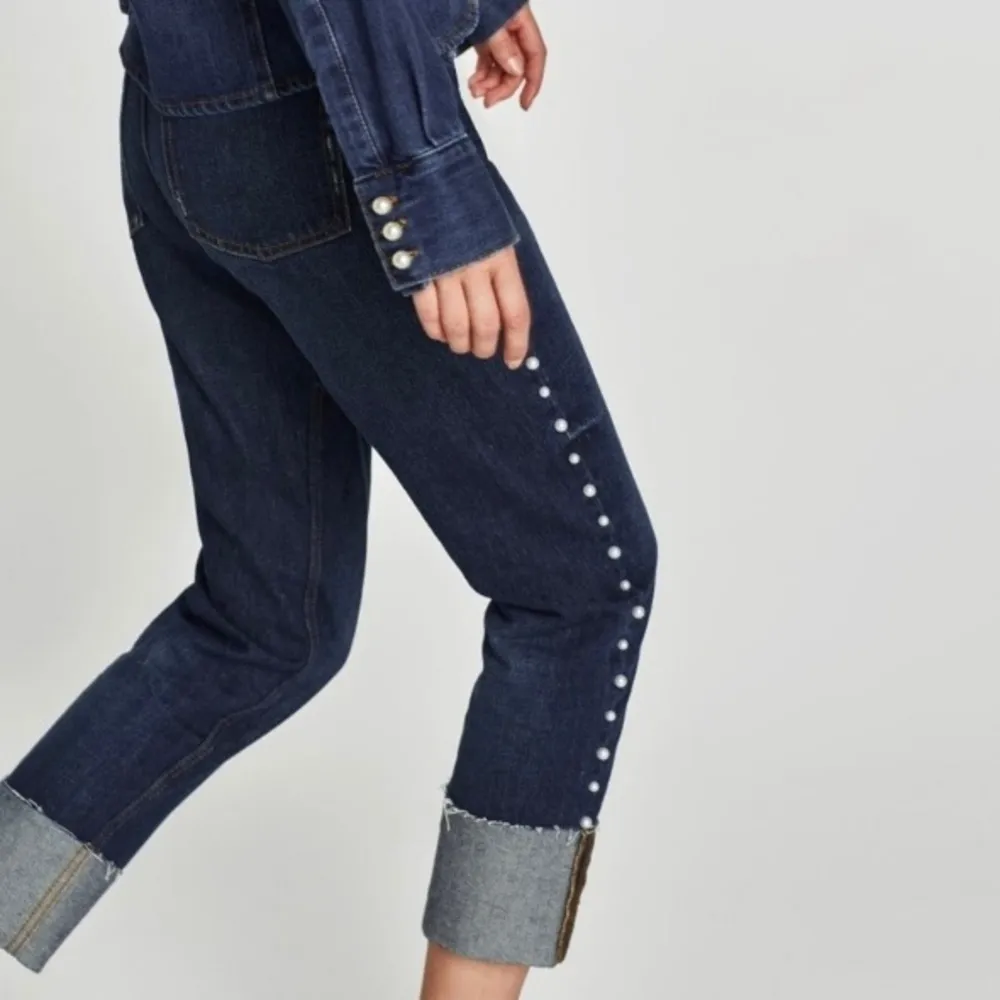 ZARA Faux Pearl Embellished Cigarette Jeans 00 - Image 5