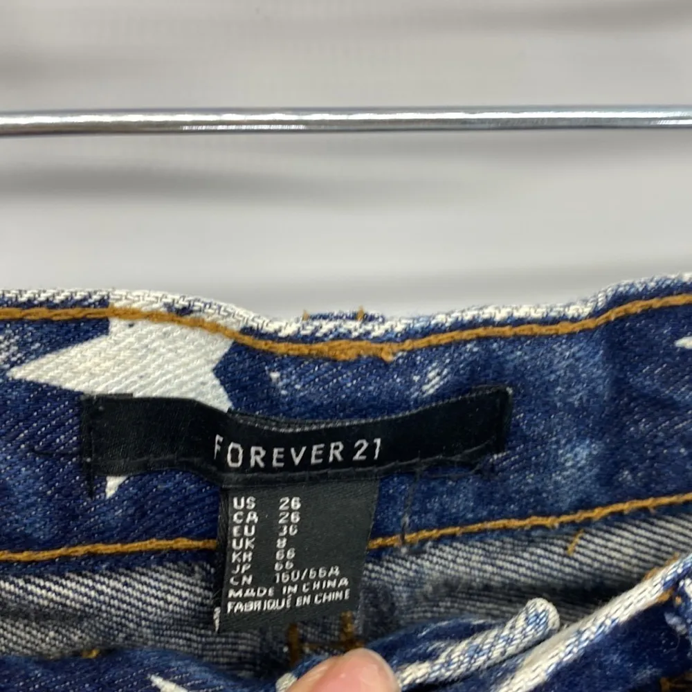 Forever 21 star print acid washed denim deconstructed shorts patriotic western - Image 3