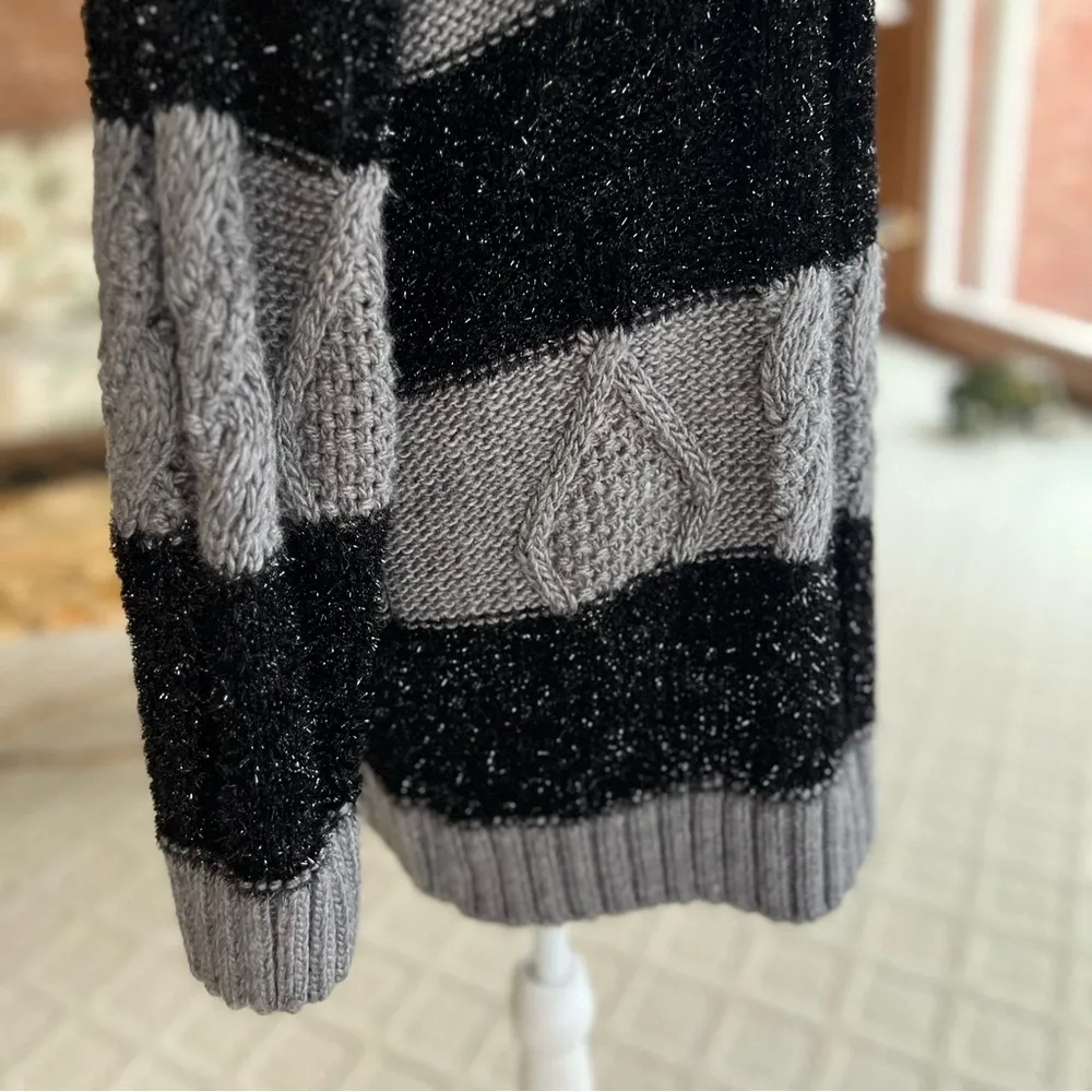Mango MNG Armenia Sweater Dress Black Gray Metallic Cable Knit Mini 4 Striped - Image 15