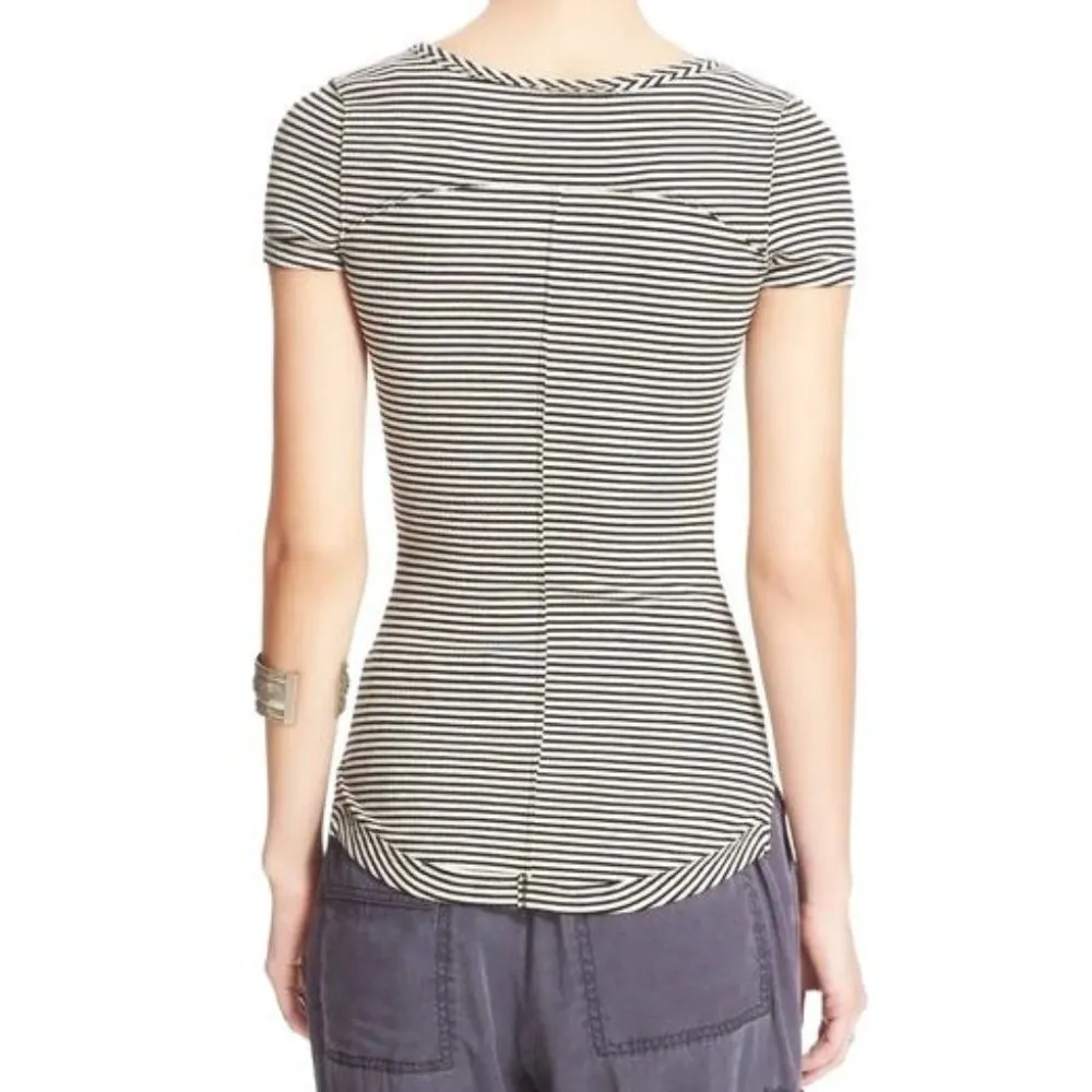 NEW  Frenchie Striped Cutout Top Cut-Outs Strappy Stretchy Ribbed Tee - Image 2