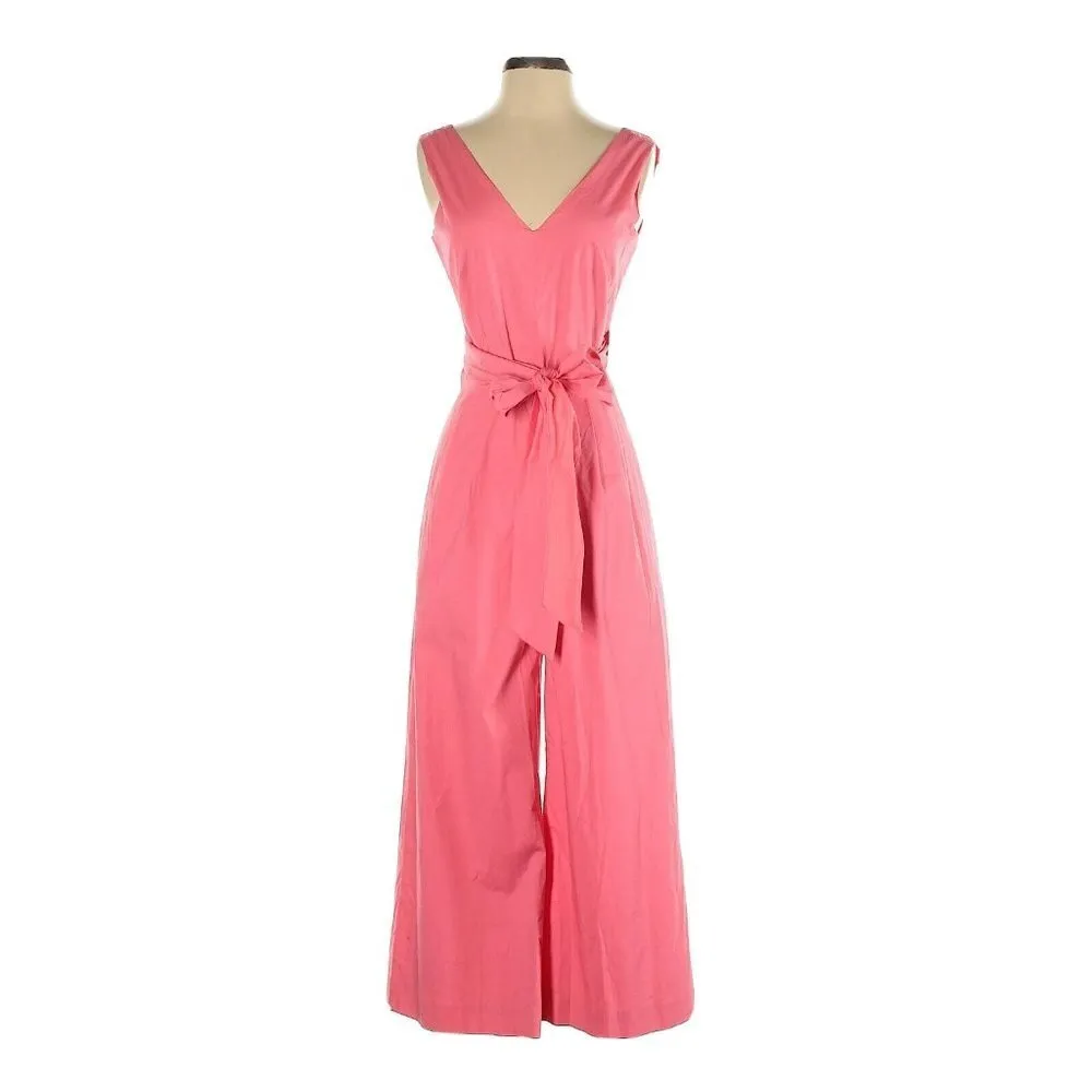 NWT J.Crew Wrap-tie Jumpsuit in Bright Coral Pink Cotton Poplin Jumper 2 $128 - Image 10