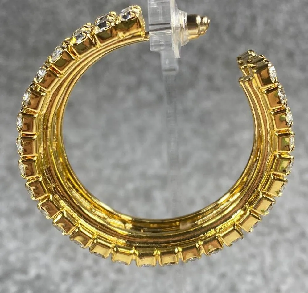 Gold Tone Hoop Rhinestone Pierced Post Earrings Women Sparkle Shine Dress Up - Image 4