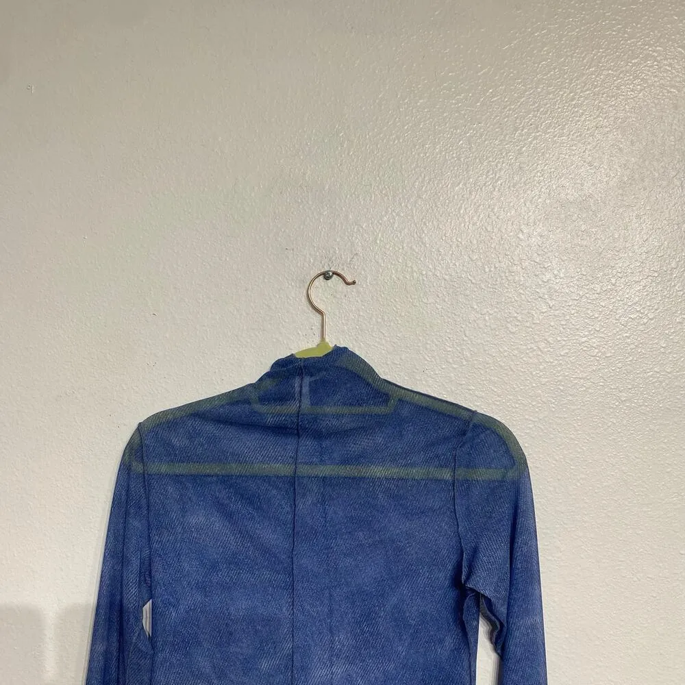 Zara Blue Sheer Long Sleeve Top Sz M - Image 7