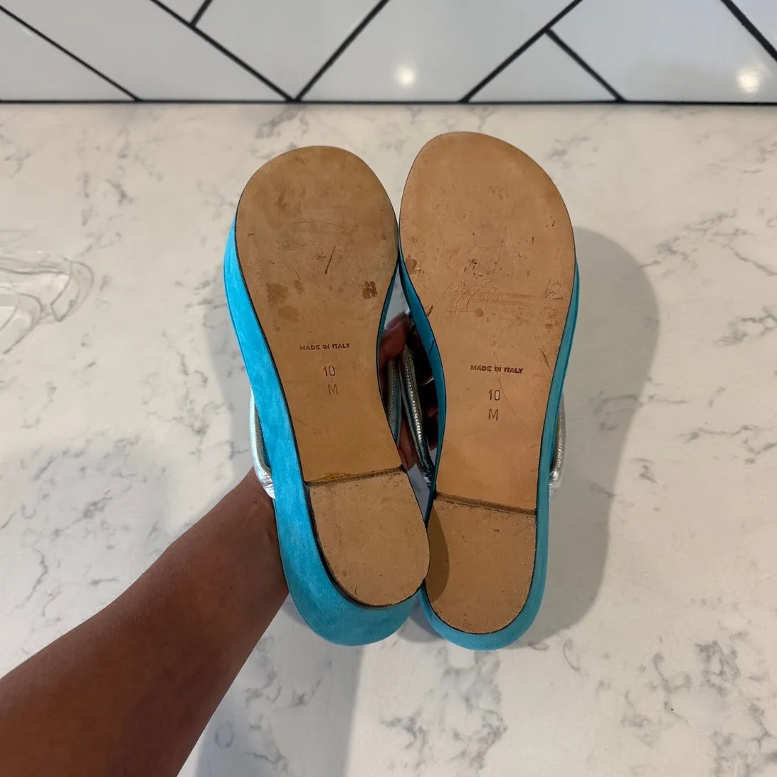 Rare Michael Kors Y2K platform flip flop sandals silver teal size 10 - Image 7