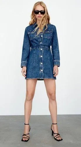 white christmas dresses Zara Women's Blue Denim Strapless Mini Dress 12 – Preworn main image 0
