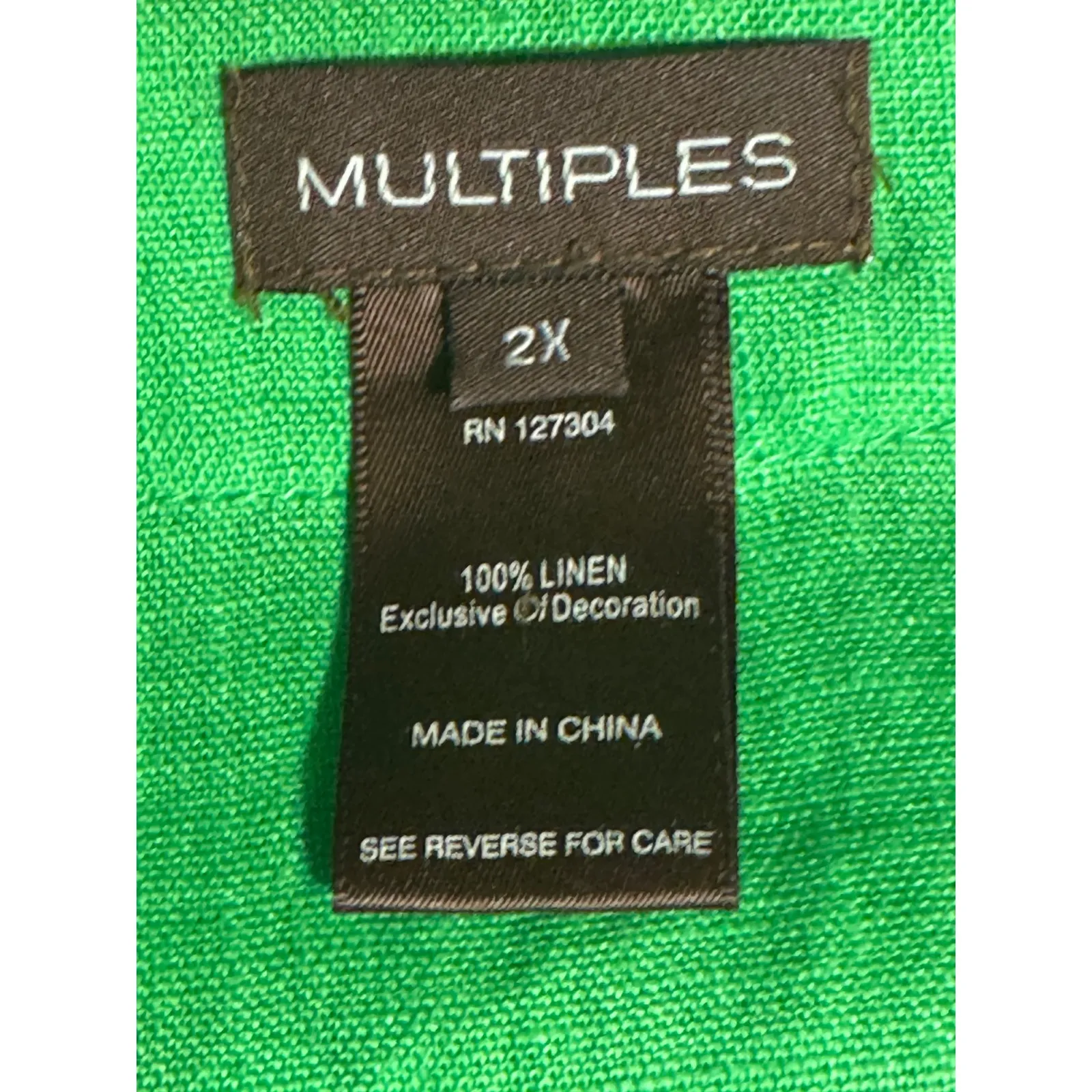 Multiples · 2X · Linen Cropped Jacket · Emerald Green · Stud Trim · 3/4 Sleeve - Image 5