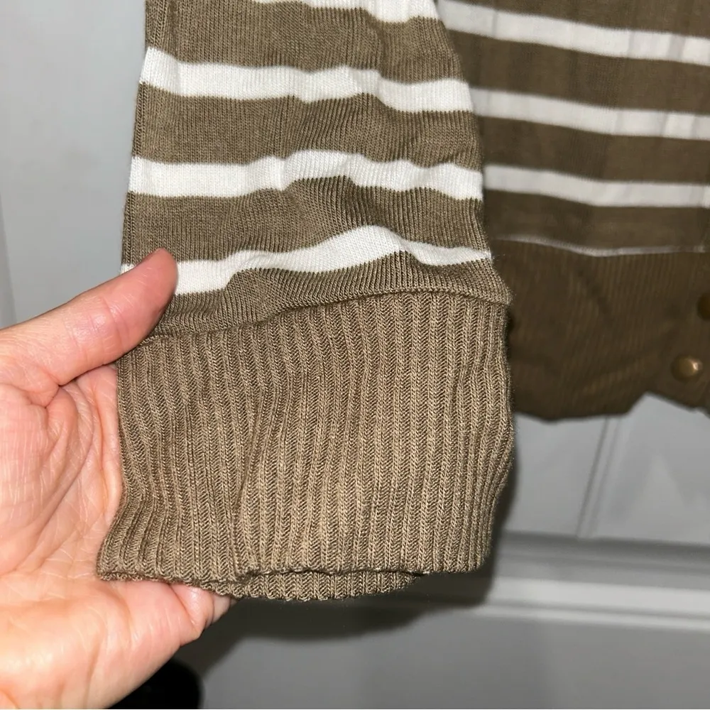 Zenana Outfitters Striped Snap V-neck Cardigan Brown White Sz XL - Image 4
