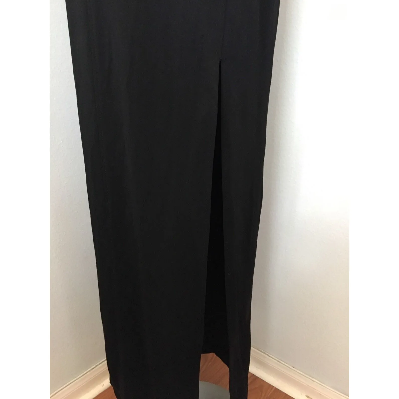 Vintage Tootsies Evening Dress L Black Rhinestone Formal High Slit Lace Up Back Size L - Image 4