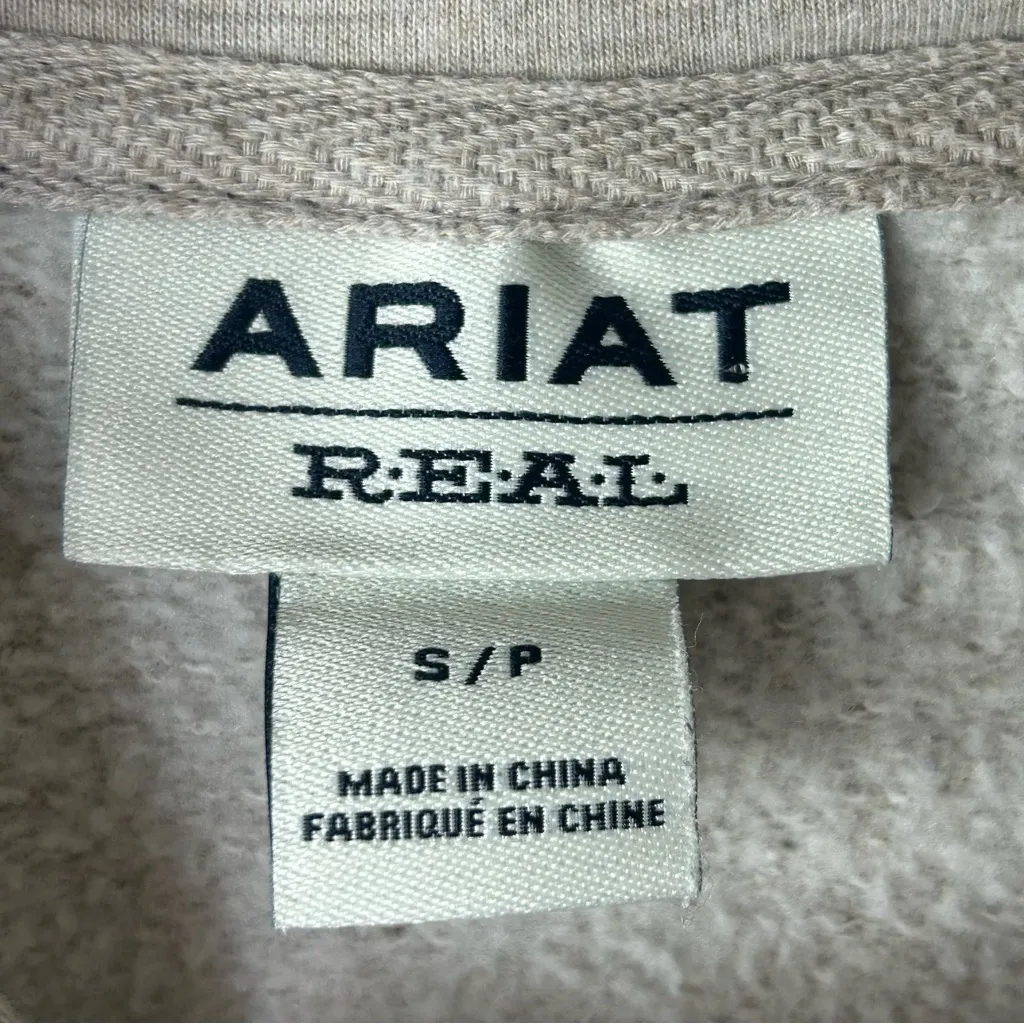 ARIAT Real Hooded Sweatshirt Oatmeal Heather Ash Rose Southwestern Size S - Image 7