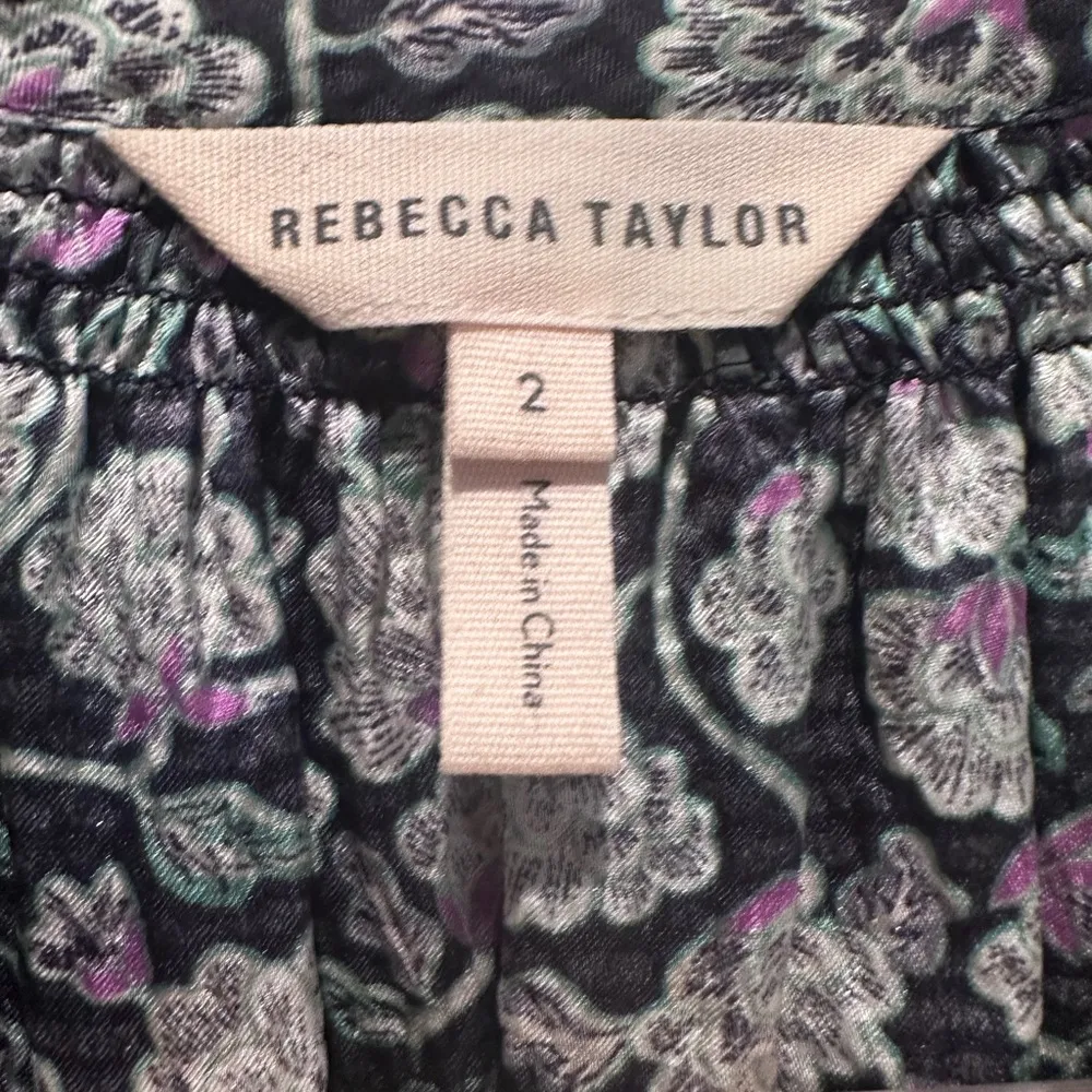Rebecca‎ Taylor Navy Blue Floral Sleeveless Blouse Size 2 100% Silk - Image 3