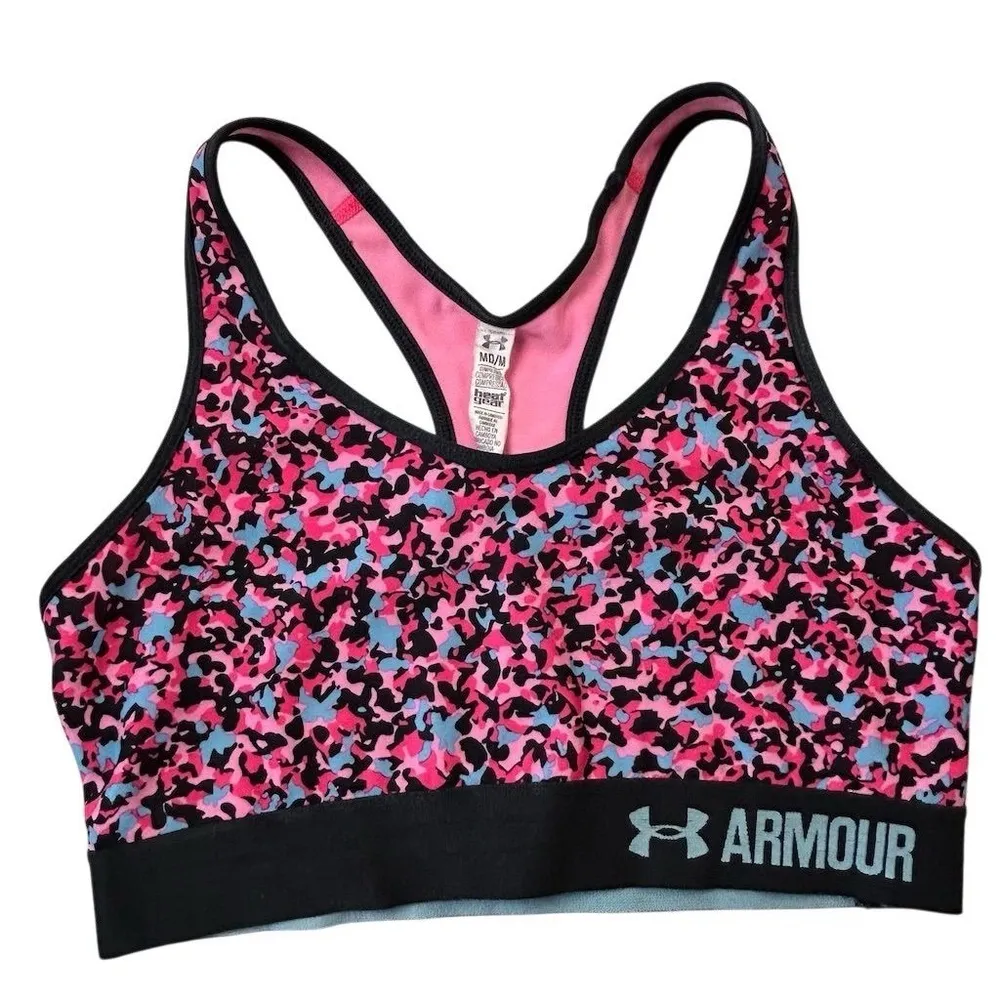 Under Armour Women's Med Support Crossback Sports Bra Pink Black - Image 3