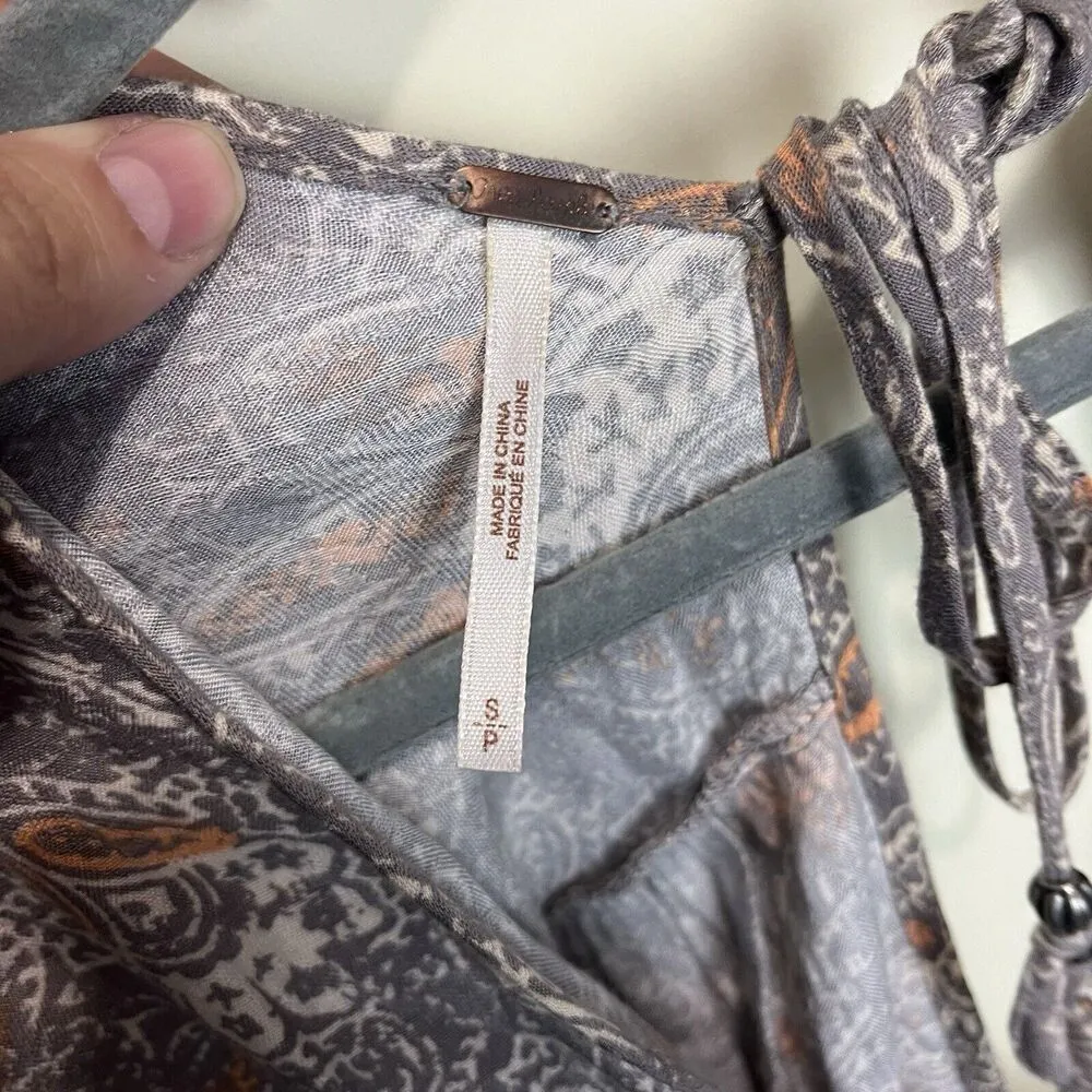 Free People Universal Surplus Jumpsuit Taupe Gray Paisley Small - Image 7