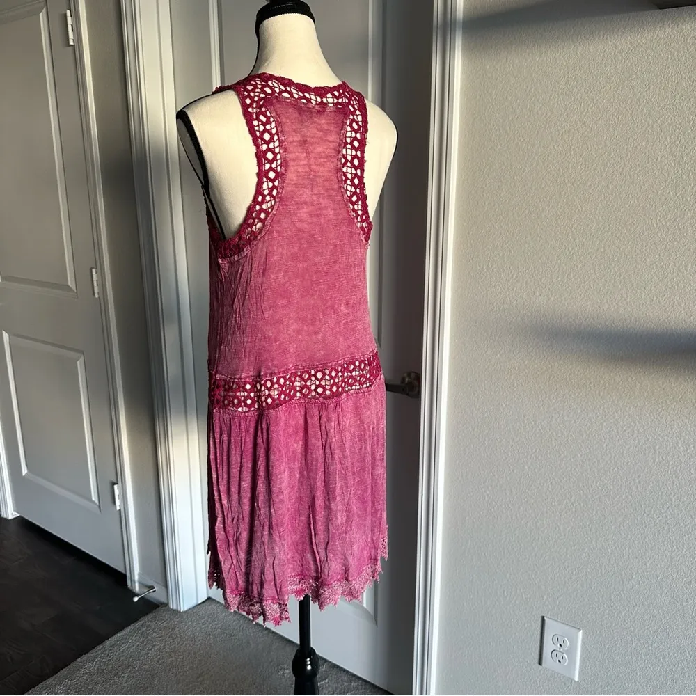 Hayden LA Boho Crochet Trim‎ Tank Dress Pink Rayon Spandex Medium NWT - Image 2