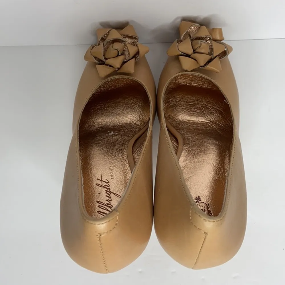 Miss Albright Tan Bow Leather Platform High Heels Size 8.5 - Image 8