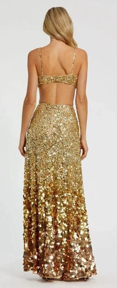 NWT Mac Duggal 6077 Gold Thin Strap Cut Out Gown With Ombre Sequins Size 8 - Image 2