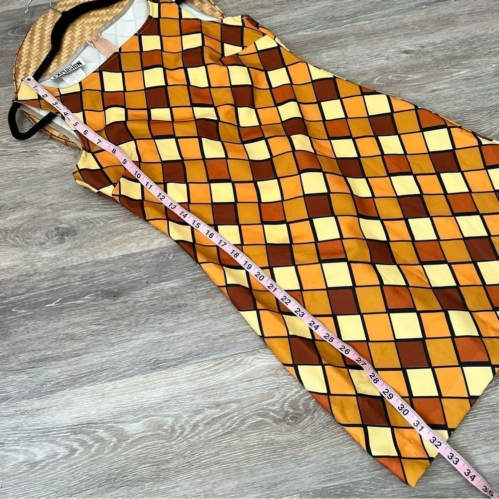 Vintage 90’s does 70’s geometric diamond browns mini dress‎ clueless spice girls Size 4 - Image 4