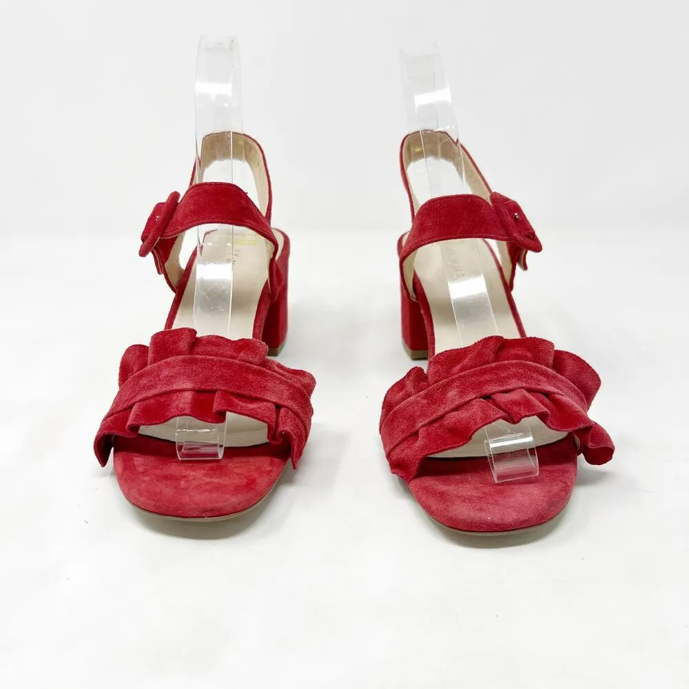 [E8 By Miista] Red Suede Leather Sandie Ruffle Strap Block Heel Sandals Size 5.5 - Image 7