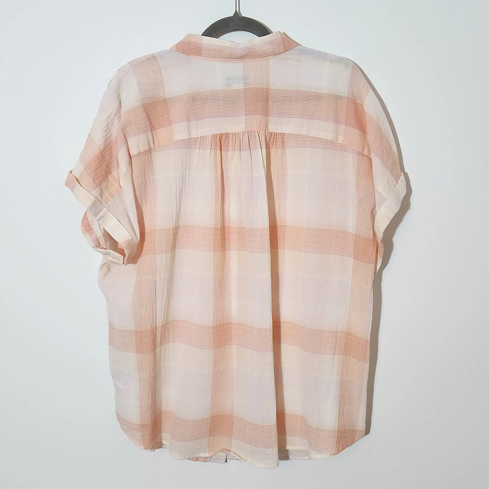 Ava & Viv Pink and Orange Plaid Button-Up Shirt Size 2X Plaid Sheer Top - Image 5