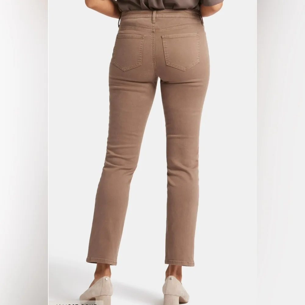 NYDJ Sheri Slim Jeans 12P Petite Taupe Brown Stretch Denim Mid Rise Straight - Image 2