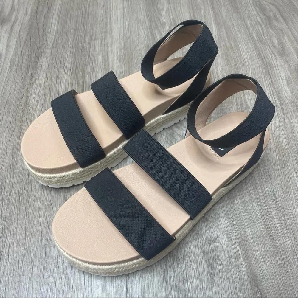 AQUA Women's Black/White Stretch Strappy Platform Espadrille Tali Sandals sz 10 - Image 2