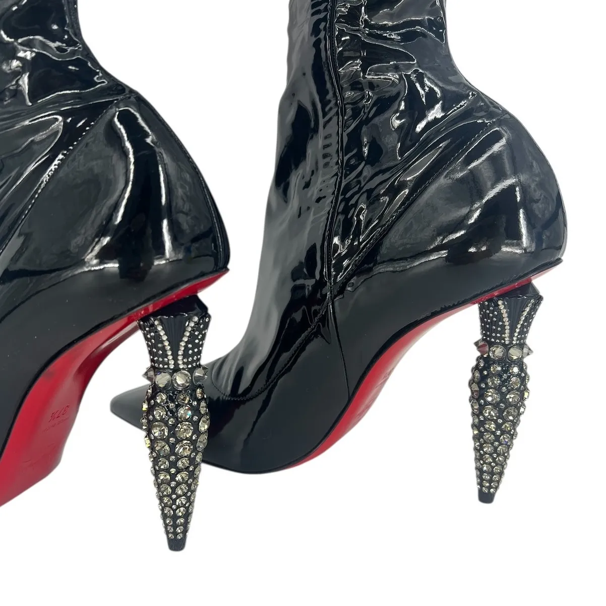 Christian Louboutin Limited Edition Black Lipstrass Patent Leather Thigh Boots - Image 12