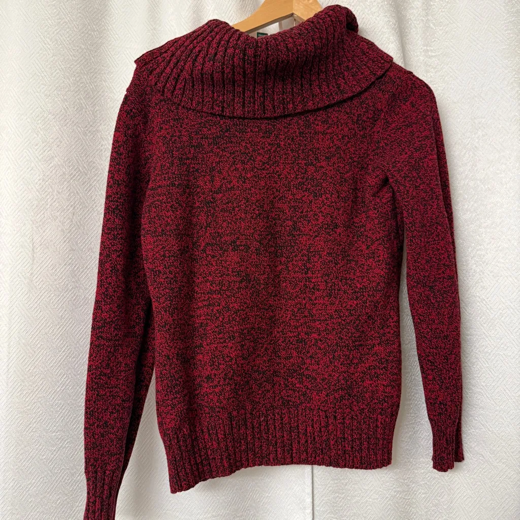 Lauren Jeans Co. Speckled Cotton Cowl Neck Sweater Red Black Size Large - Image 2