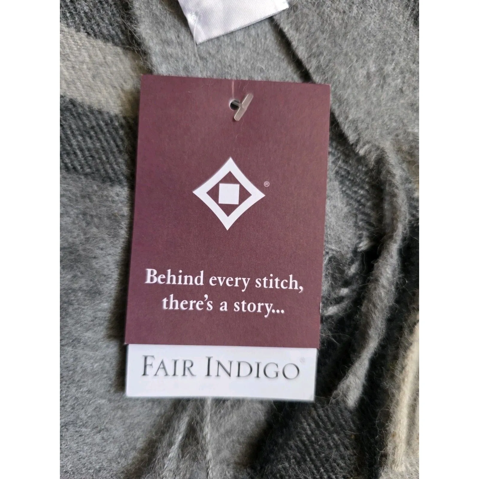 Fair Indigo Peruvian Baby Alpaca Wool Fringe Scarf Cozy Soft Winter Plaid NWT - Image 5