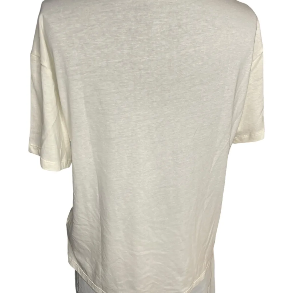 Reebok Logo size small T-Shirt Top Cream Black Graphic Workout Athleisure Gym - Image 3