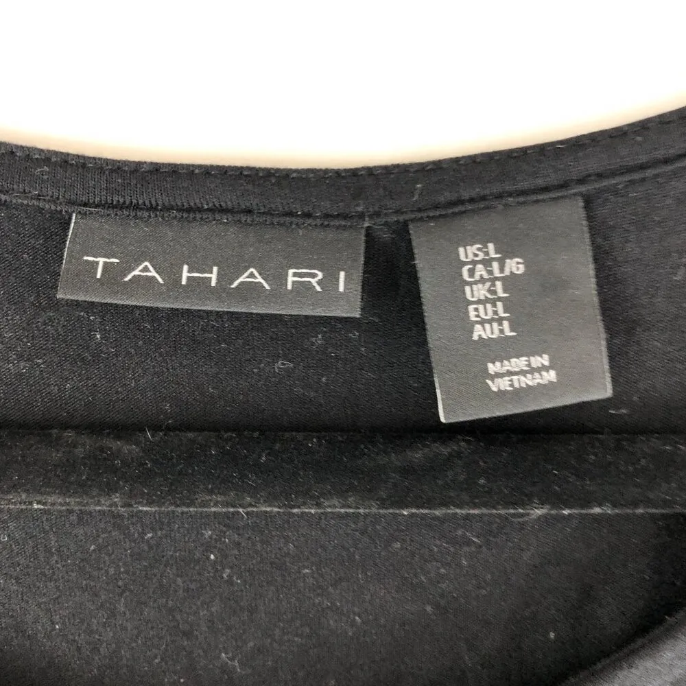 Tahari Womens T Shirt Top Ruched Cinch Detail Scoop Neck Short Sleeve Black L - Image 4