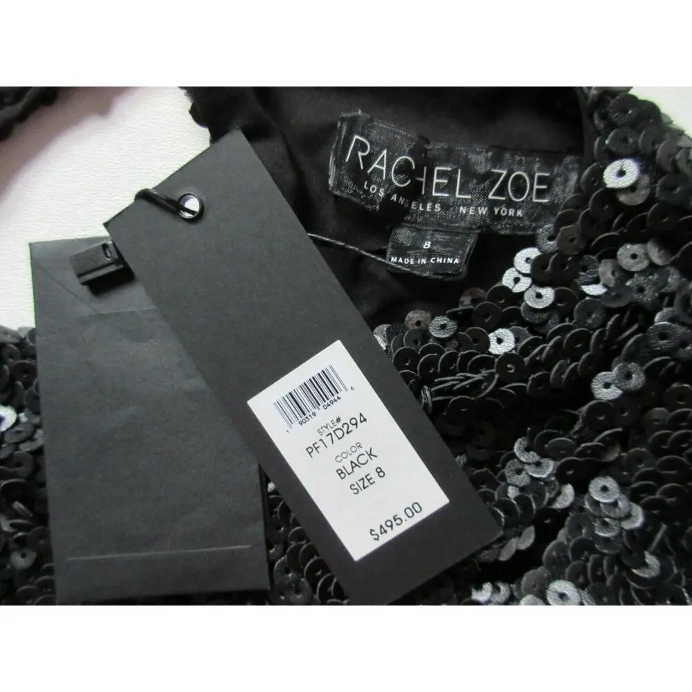 NWT Rachel Zoe Knott in Black Faux Vegan Leather Sequin Open Back Dress 6 $495 - Image 7