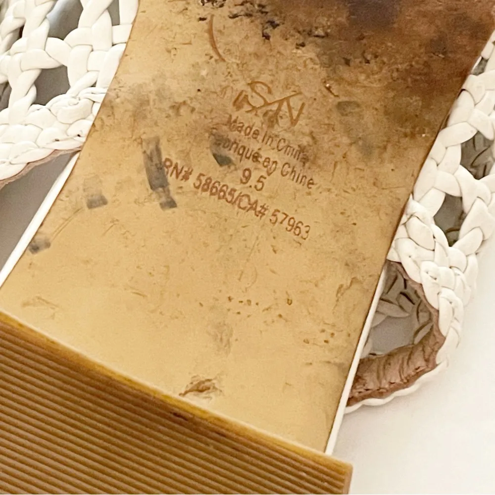 Something Navy Size 9.5 Larissa White Woven Slingback Flat Shoes - Image 6