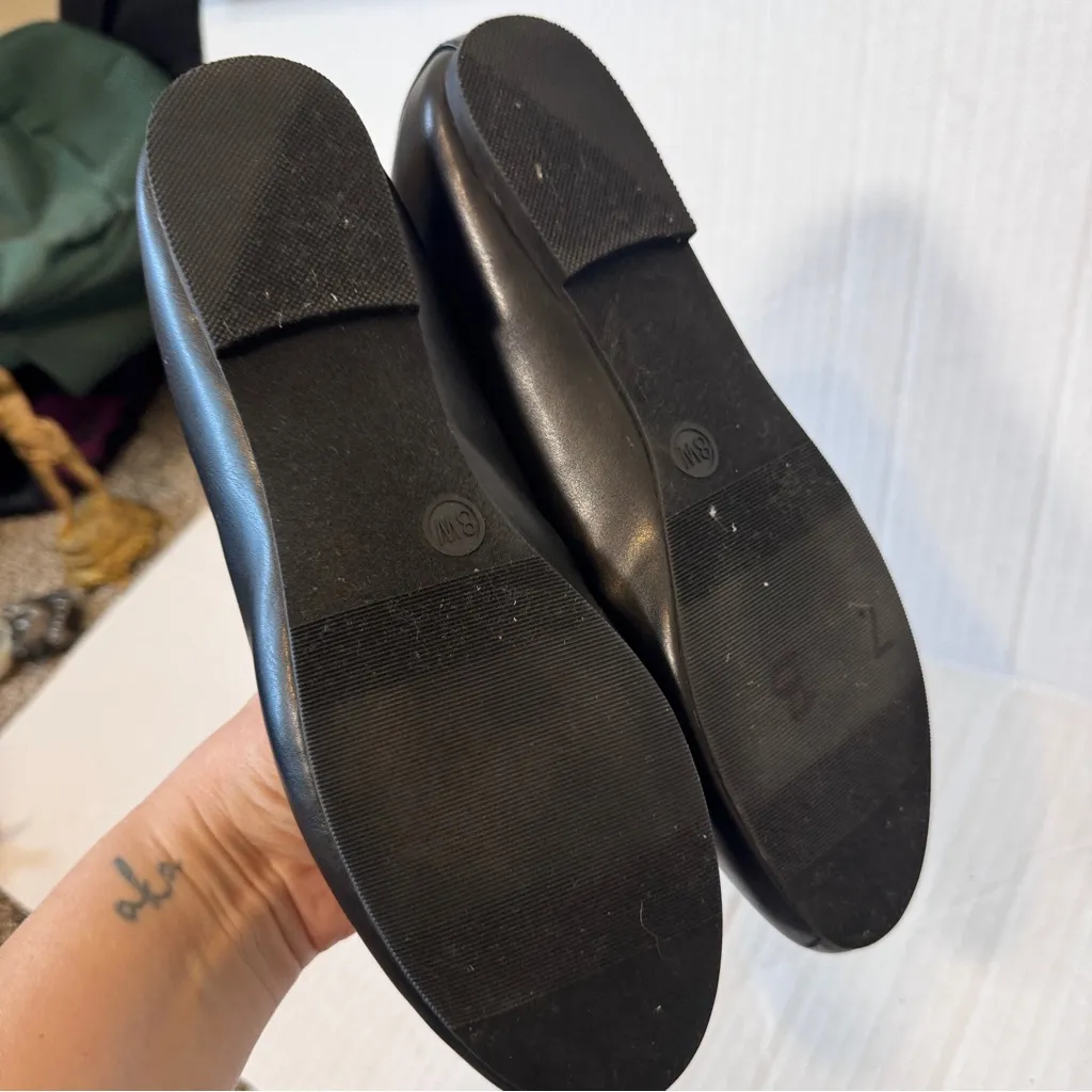 SM Steven Madden Black Faux Leather Ballet Flats Womens 8W Classic Comfort Shoes - Image 6