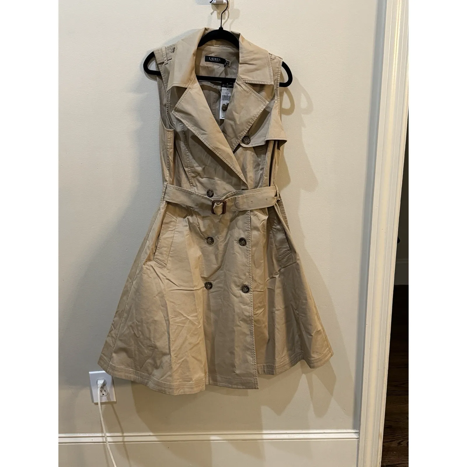 Lauren Ralph Lauren Double-Breasted Tan Belted Safari Dress Size 14 Trench Coat‎ - Image 4
