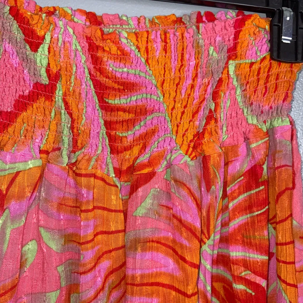 Cynthia Rowley Pink and Orange Tropical Print Wide Leg Pants - Large - Image 5