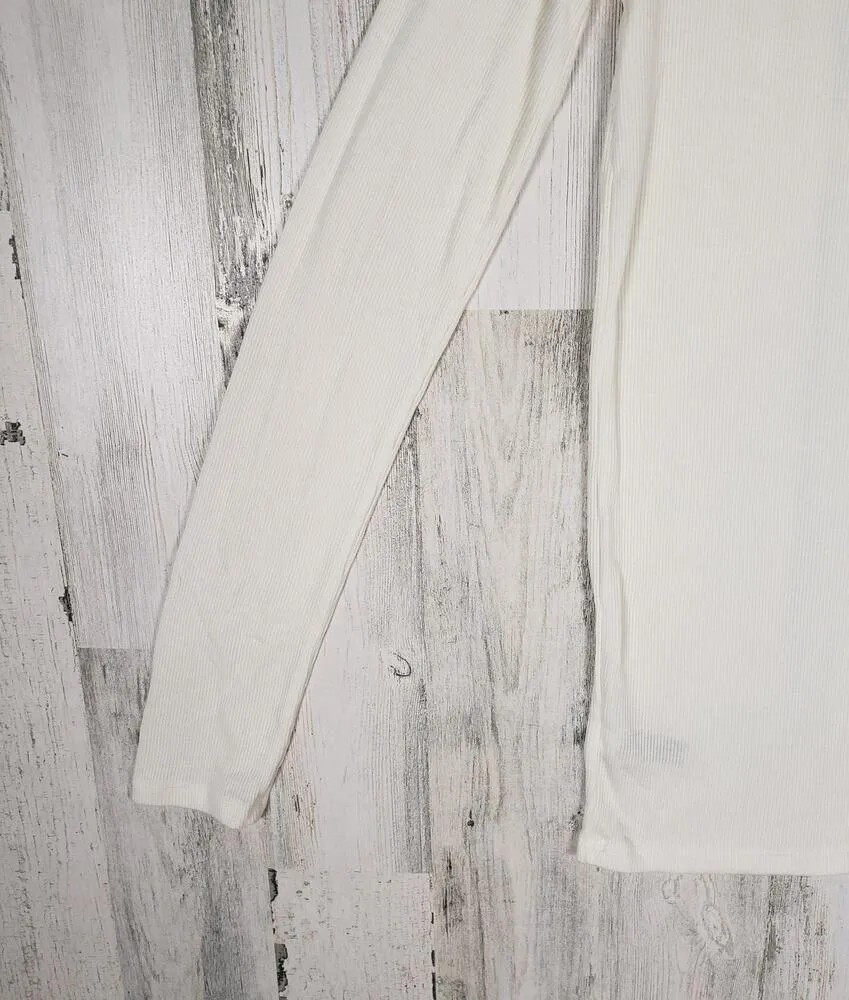 NWOT DKNY Jeans Cream Ribbed Knit Long Sleeve Keyhole Top Women's Size XL - Image 9