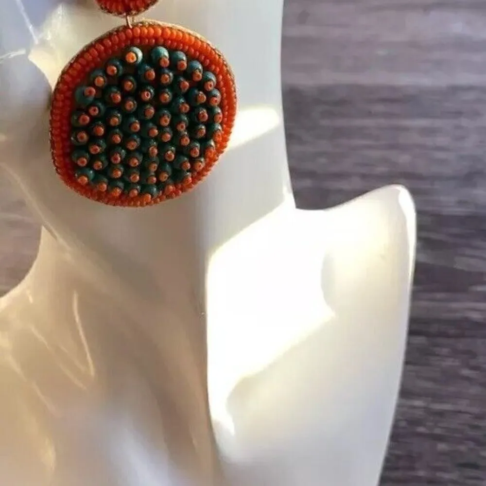 Vintage Modern Green Orange Bead Tassle Earrings Boho Western Dangle Statement - Image 11
