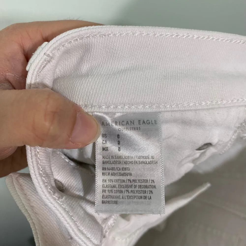 American Eagle Women's White Distressed High Rise Denim Shortie Size 0 - Image 5