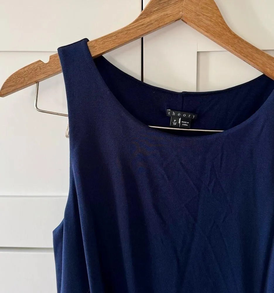Theory Aditian Horoscope Navy Blue Sleeveless Shift Silk Cocktail Dress, sz. XS - Image 8
