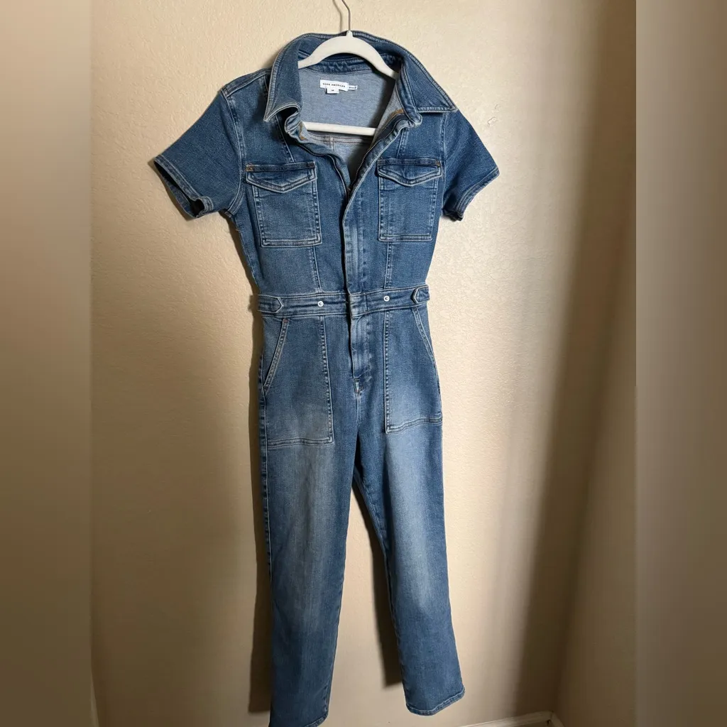 Good American fit for success denim zip up jumpsuit sz medium‎ indigo - Image 4