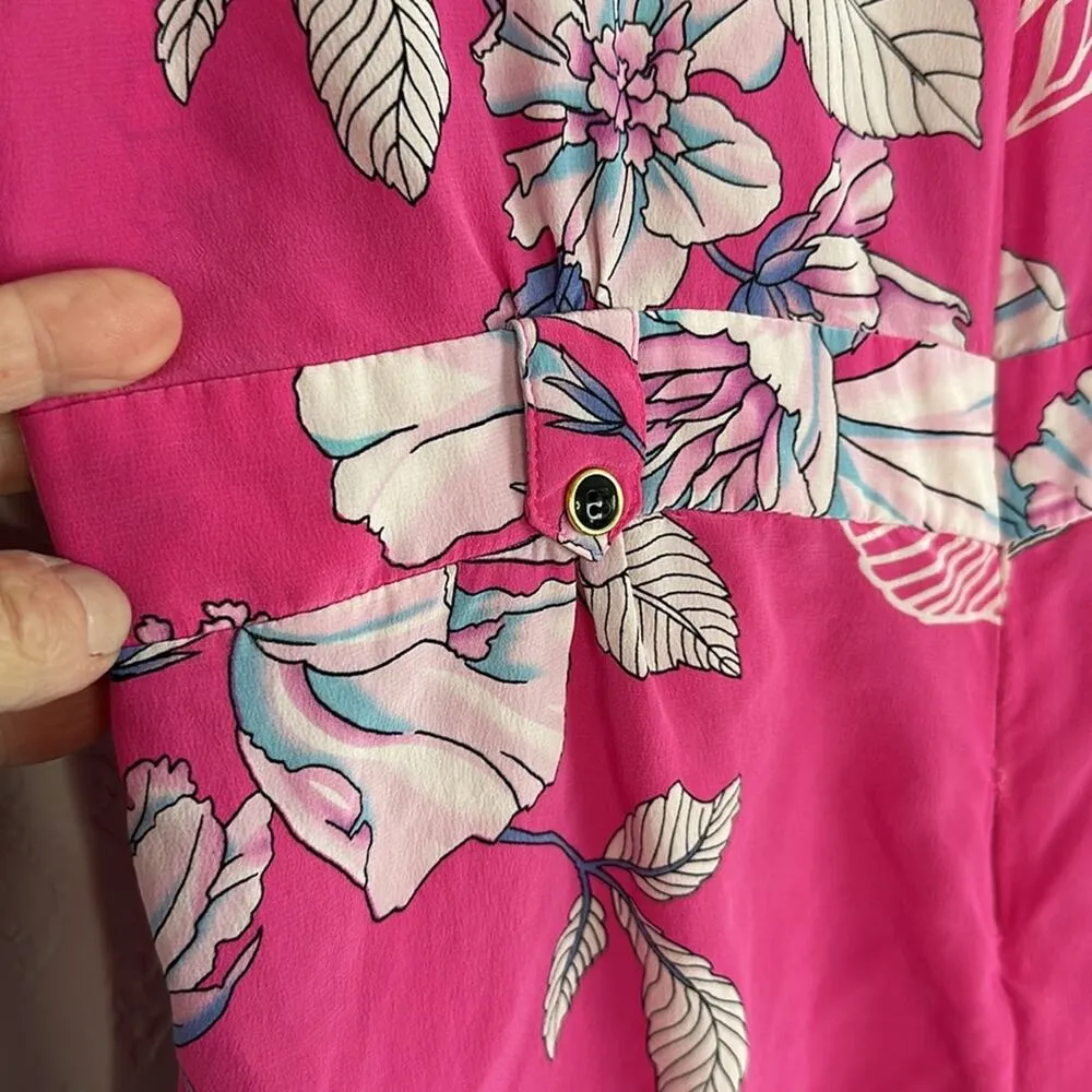 Yumi Kim Pink Floral Romper 100% Silk Colorful Tropical Vacation Resortwear - Image 10