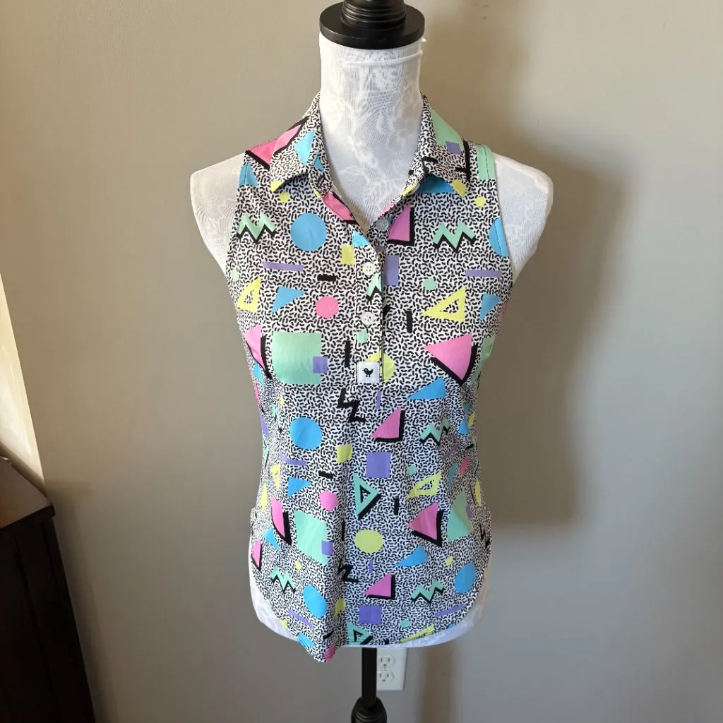 Bad Birdie Womens Polo Shirt Sleeveless Colorful Golf Athletic Small White - Image 2