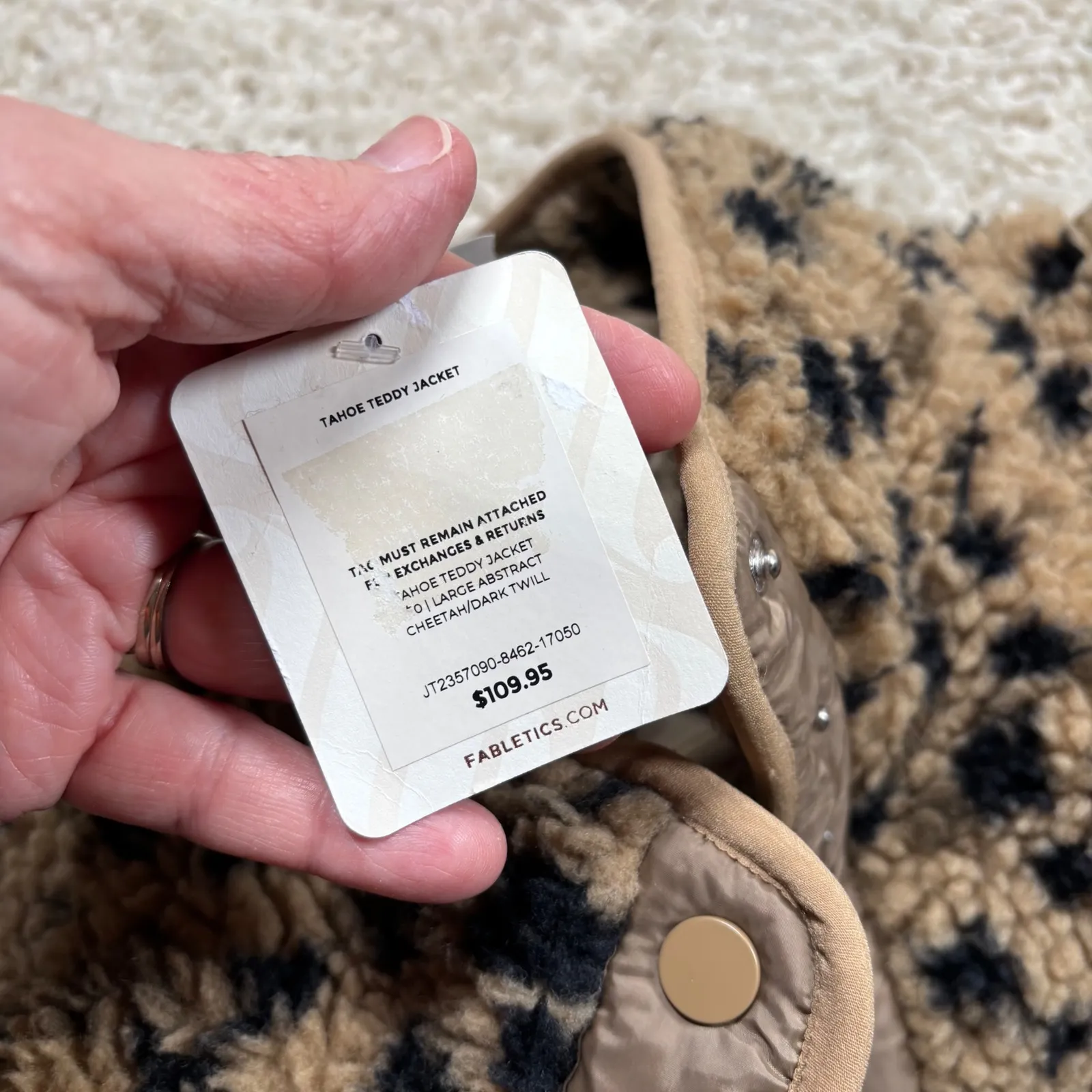 Fabletics Tahoe Teddy Jacket Leopard Print Fleece Snap Front Women's Size Large - Image 8