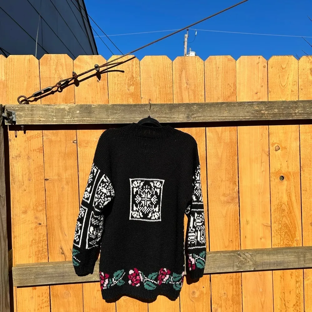 Vintage Floral Best American Clothing Sweater Sz medium black 90s cottage fairy White - Image 6
